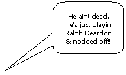 Rounded Rectangular Callout: He aint dead, he's just playin Ralph Deardon & nodded off!!
